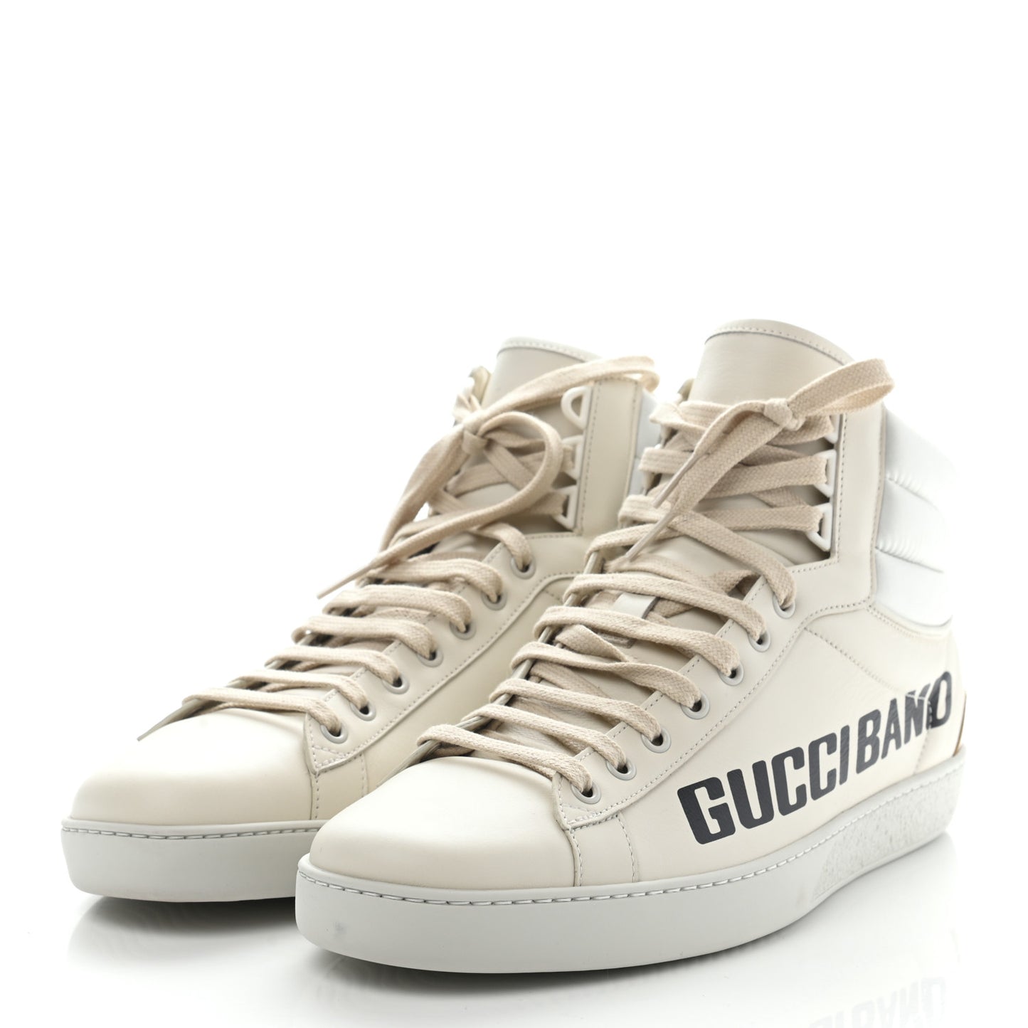 Calfskin Gucci Band Mens Ace High Top Sneakers 11 Mystic White