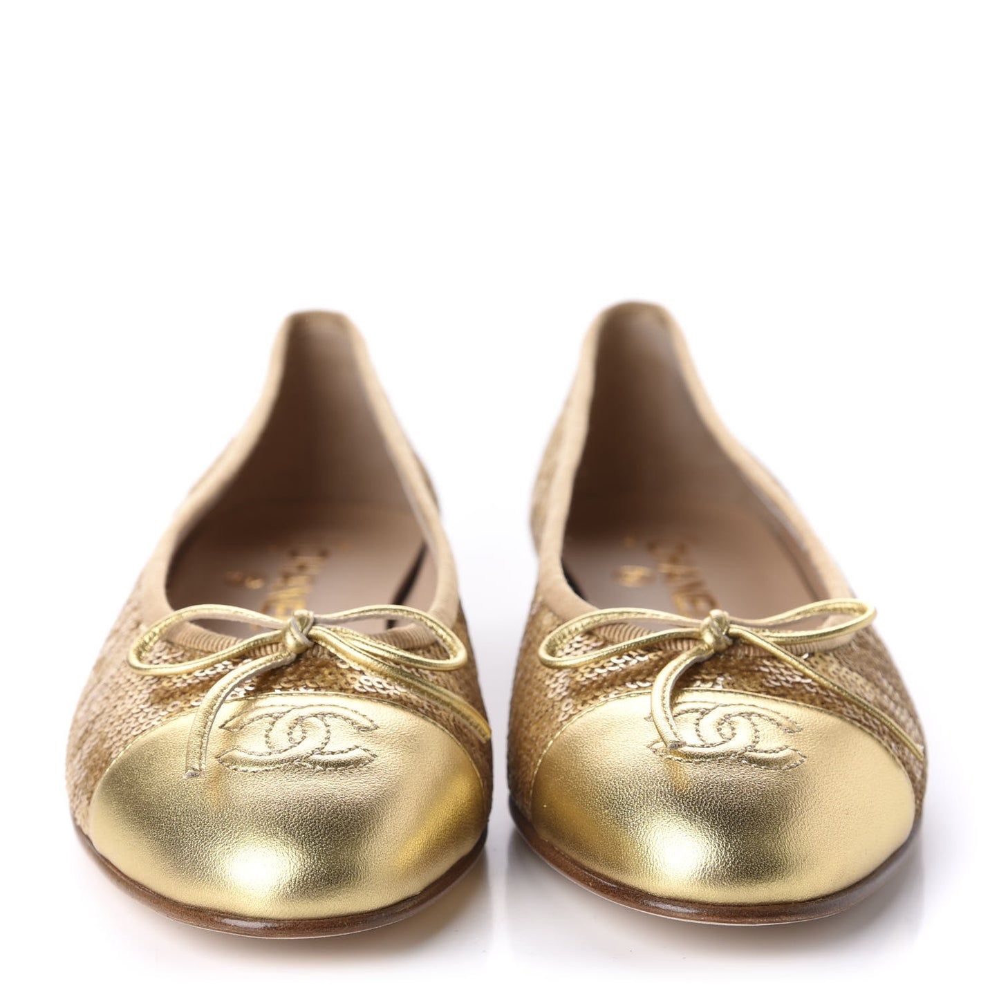 Lambskin Sequin Cap Toe Ballerina Flats 38.5 Gold