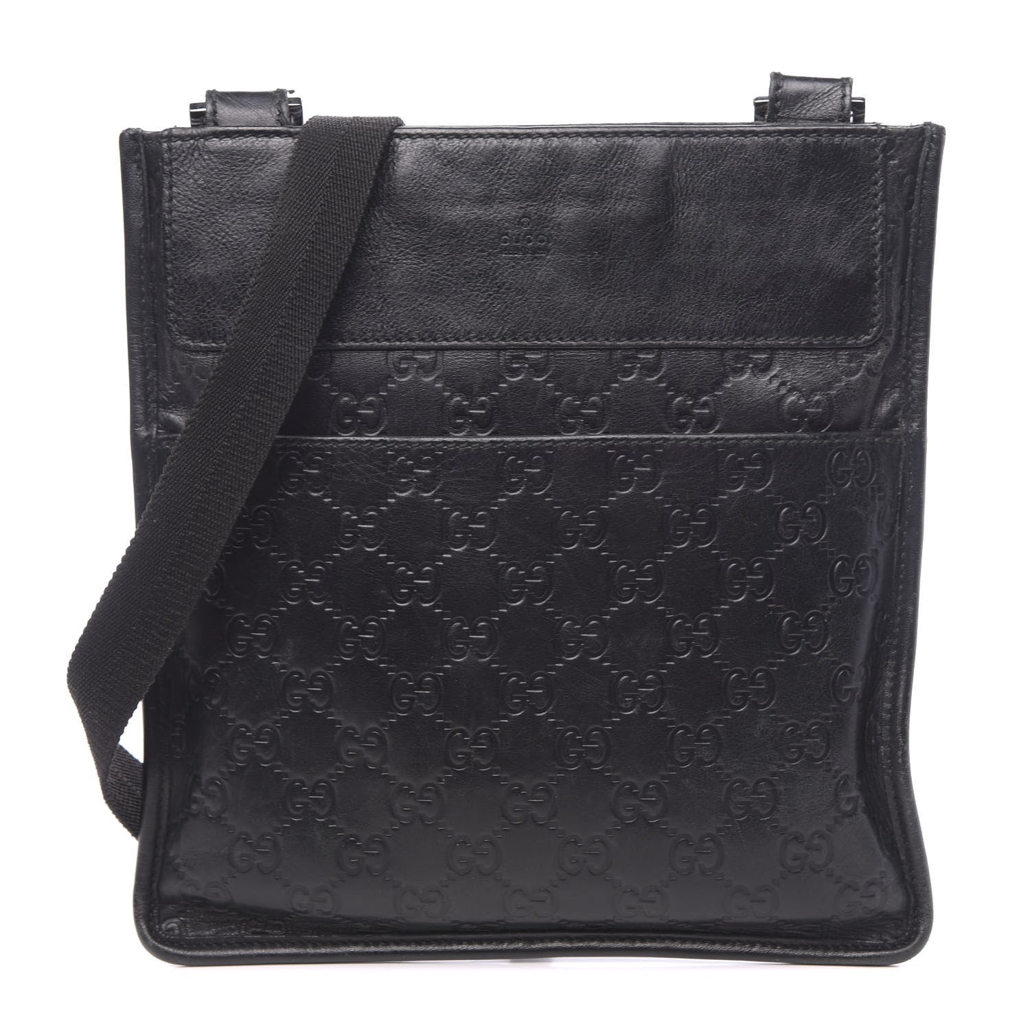 Gucci Guccissima Medium Flat Messenger Bag Black 1 of 14
