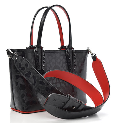 Christian Louboutin Patent Calfskin Leopard Print Spikes Mini East West Cabata Tote Black 3 of 11