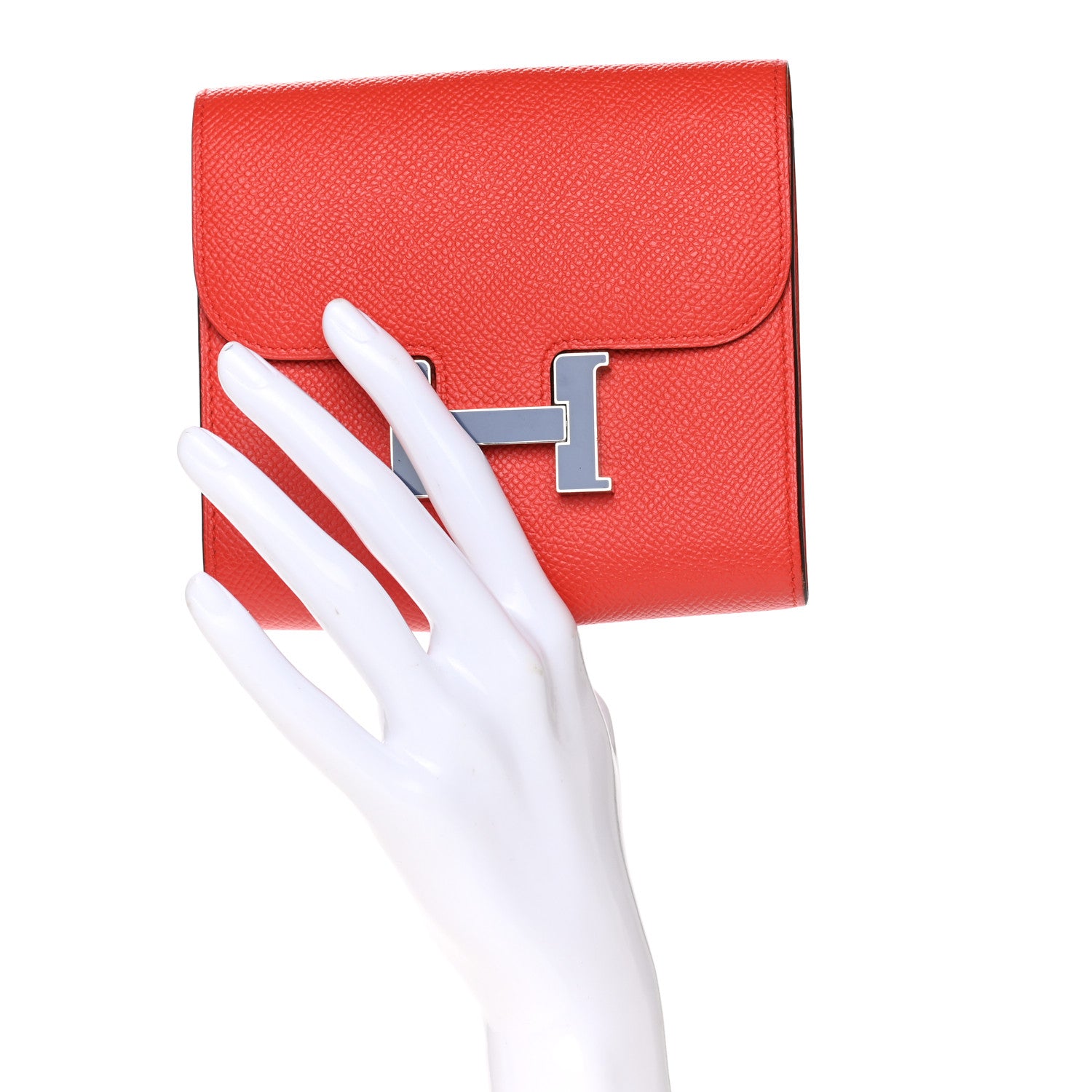 Hermes Epsom Enamel Constance Short Wallet Capucine Bleu Brighton 2 of 6