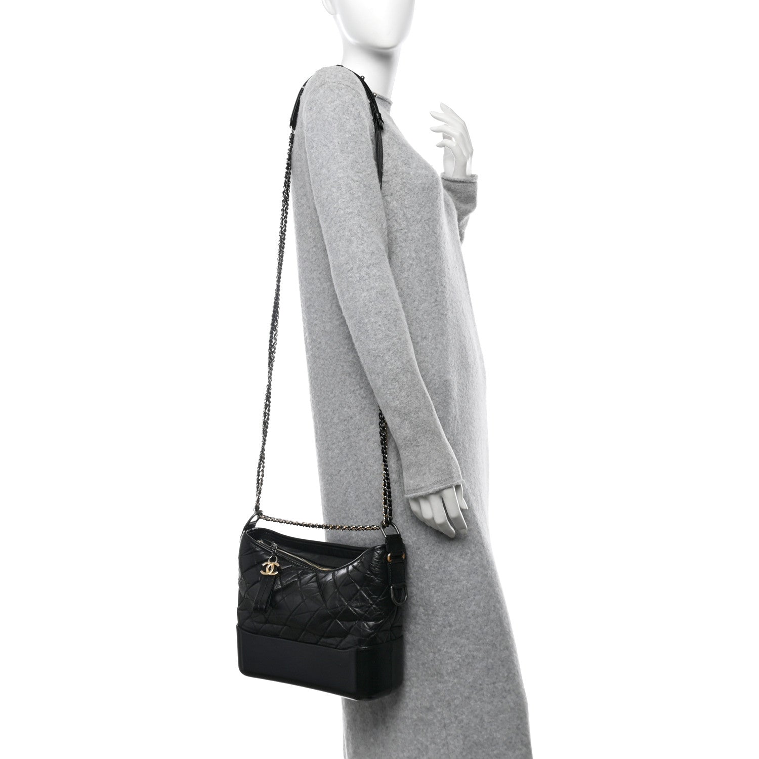 Chanel Aged Calfskin Quilted Medium Gabrielle Hobo Black 2 of 10