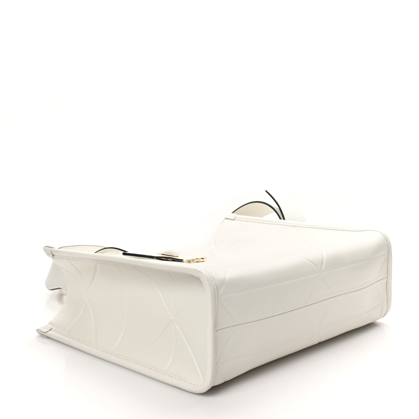 Soft Calfskin Triangolo Symbole Embossed Small Tote White