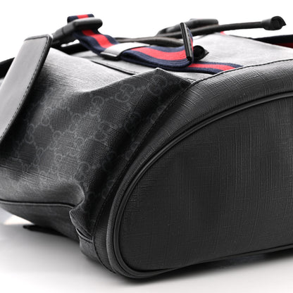 Gucci Soft GG Supreme Monogram Calfskin Web Double Buckle Backpack Black 10 of 12