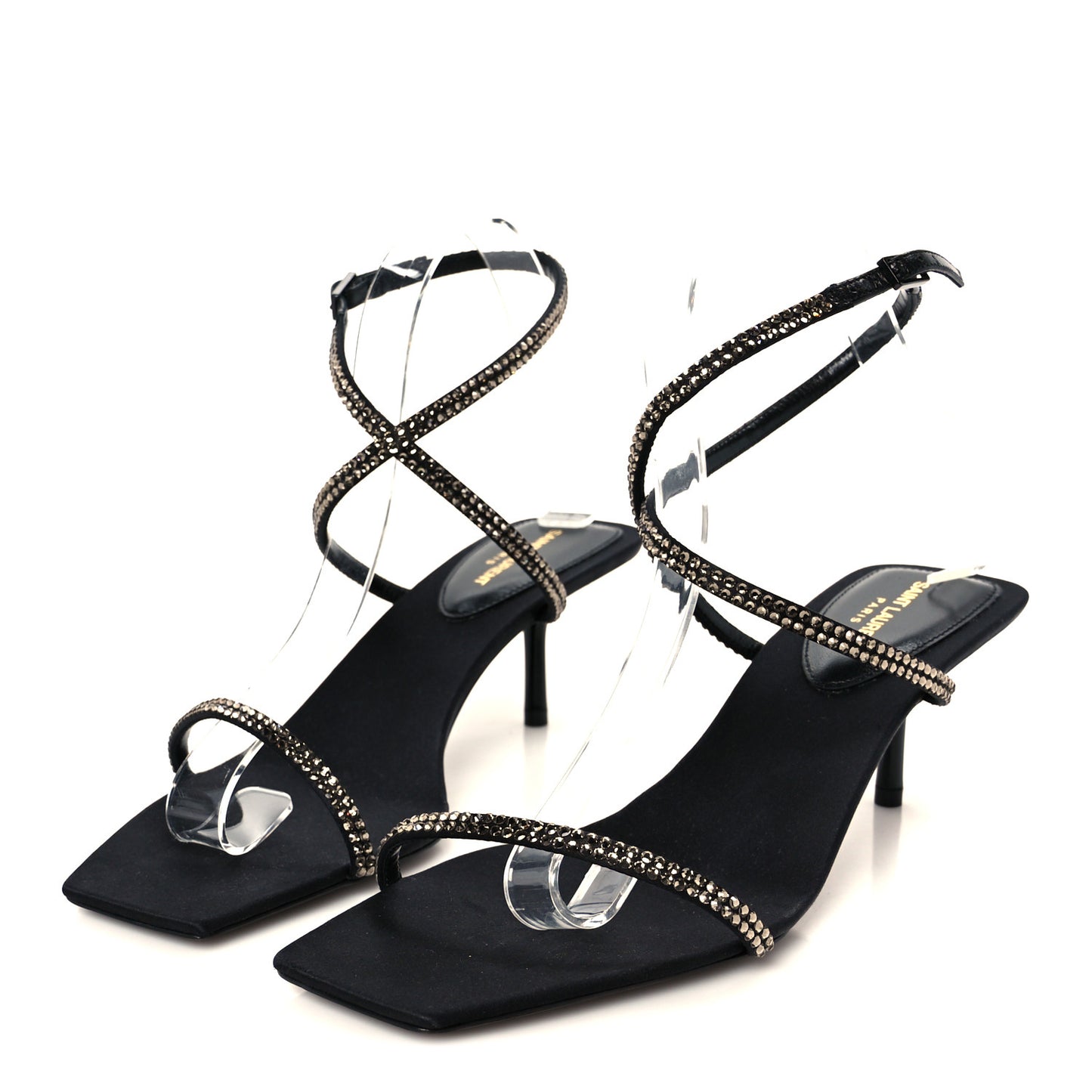 Crepe Satin Strass Baliqua 55 Ankle Strap Sandals 38.5 Black Greige