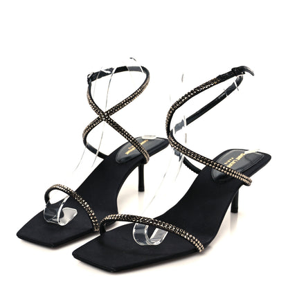 Saint Laurent Crepe Satin Strass Baliqua 55 Ankle Strap Sandals 38.5 Black Greige 4 of 10