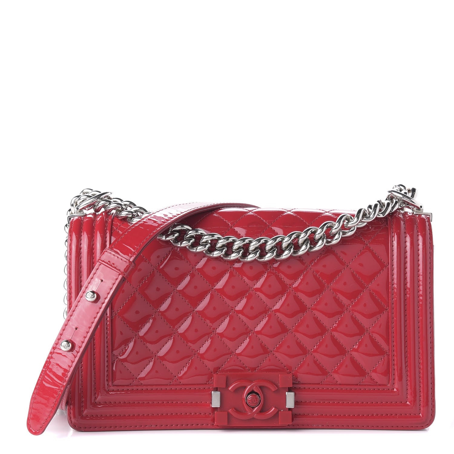 Chanel Patent Calfskin Quilted Medium Plexiglass Boy Flap Red 1 of 14