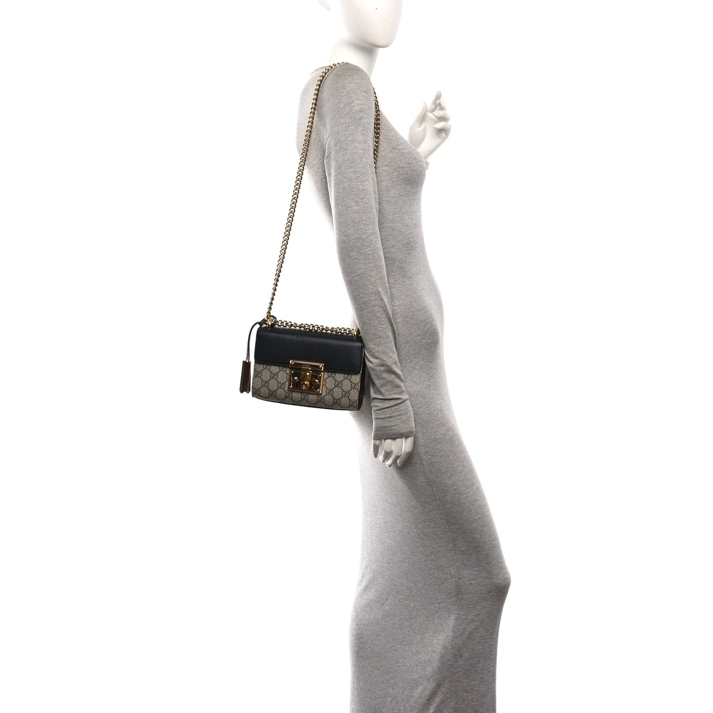 GG Supreme Monogram Calfskin Small Padlock Shoulder Bag Beige Black Cuir