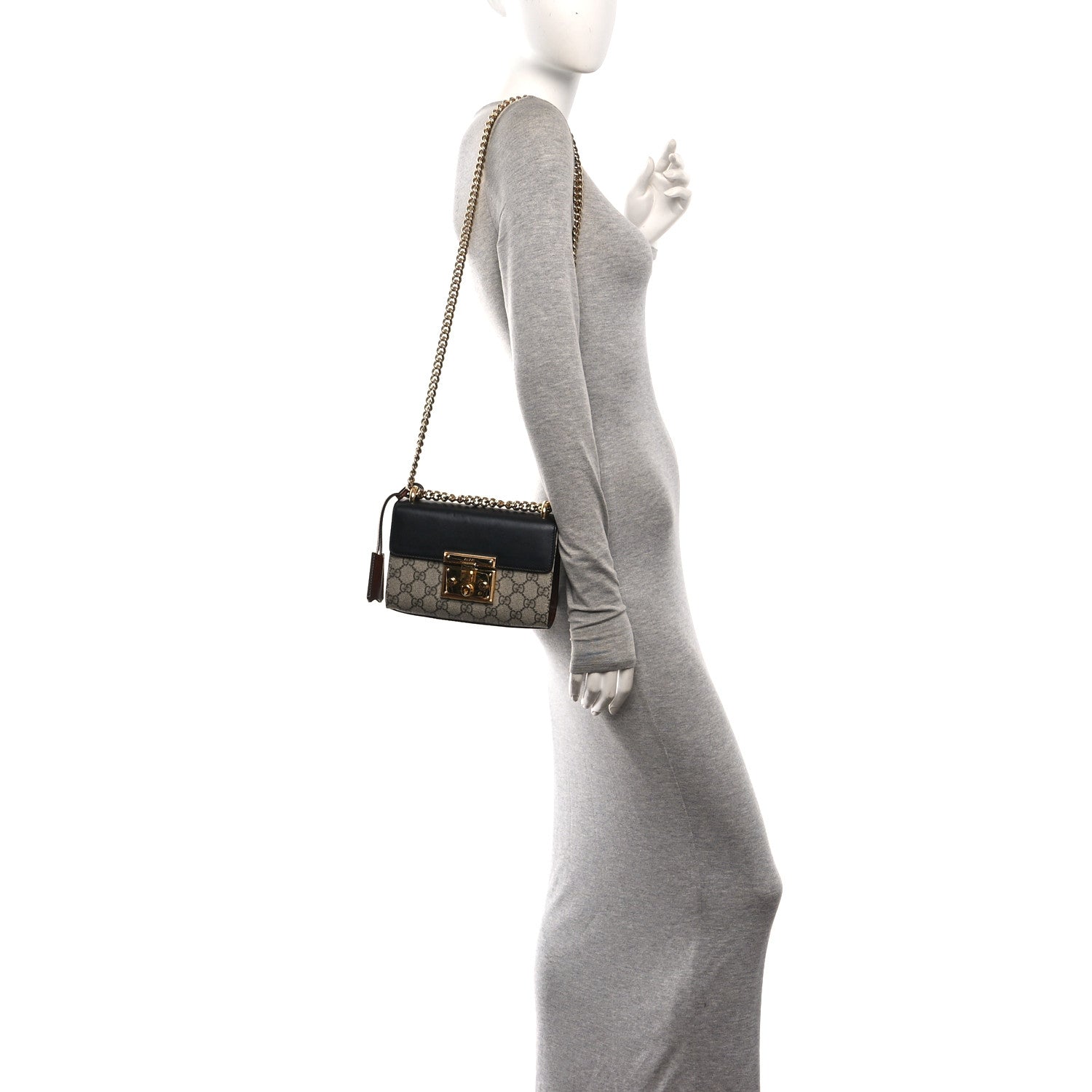 Gucci GG Supreme Monogram Calfskin Small Padlock Shoulder Bag Beige Black Cuir 2 of 10