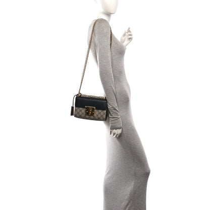 Gucci GG Supreme Monogram Calfskin Small Padlock Shoulder Bag Beige Black Cuir 2 of 10