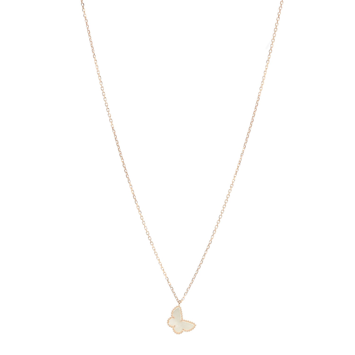 Van Cleef & Arpels 18K Yellow Gold Mother of Pearl Sweet Alhambra Butterfly Pendant Necklace 1 of 7