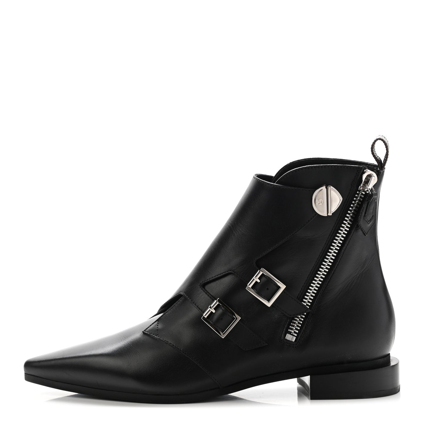 Calfskin Jumble Flat Ankle Boots 41 Black
