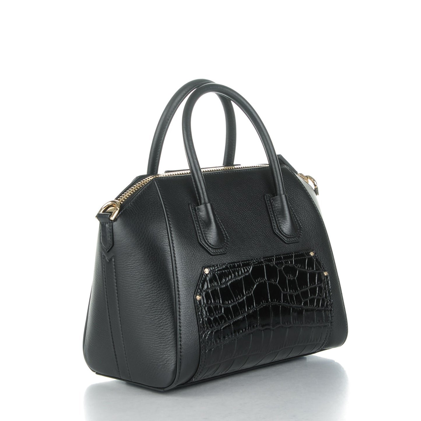 Calfskin Crocodile Embossed Small Antigona Black