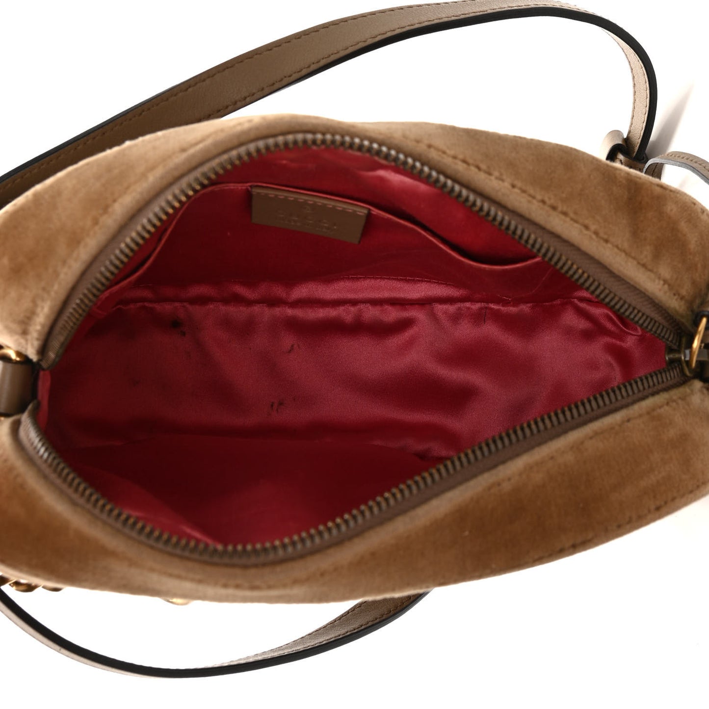 Velvet Matelasse Small GG Marmont Chain Shoulder Bag Taupe