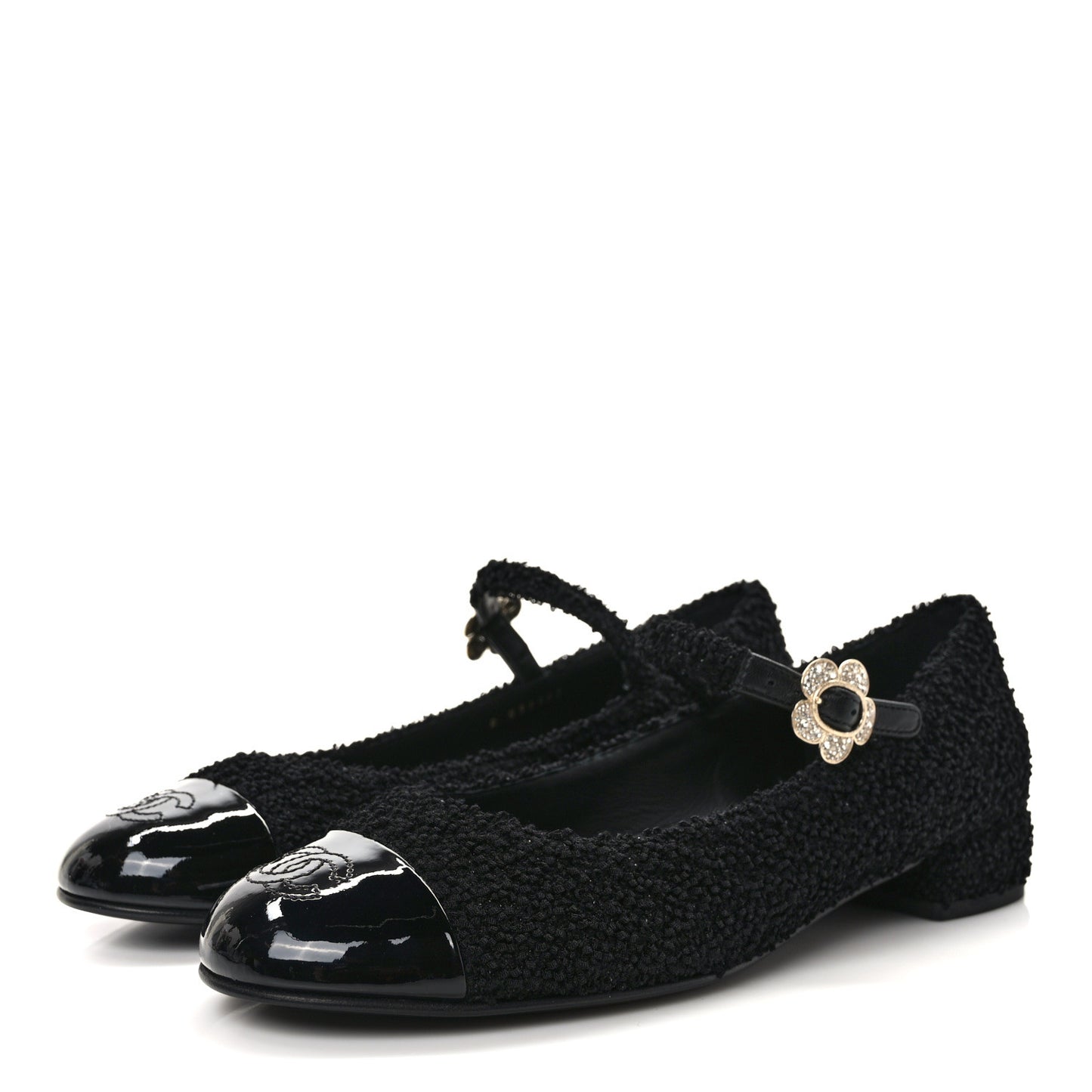 Tweed Patent Mary Jane Flats 41 Black