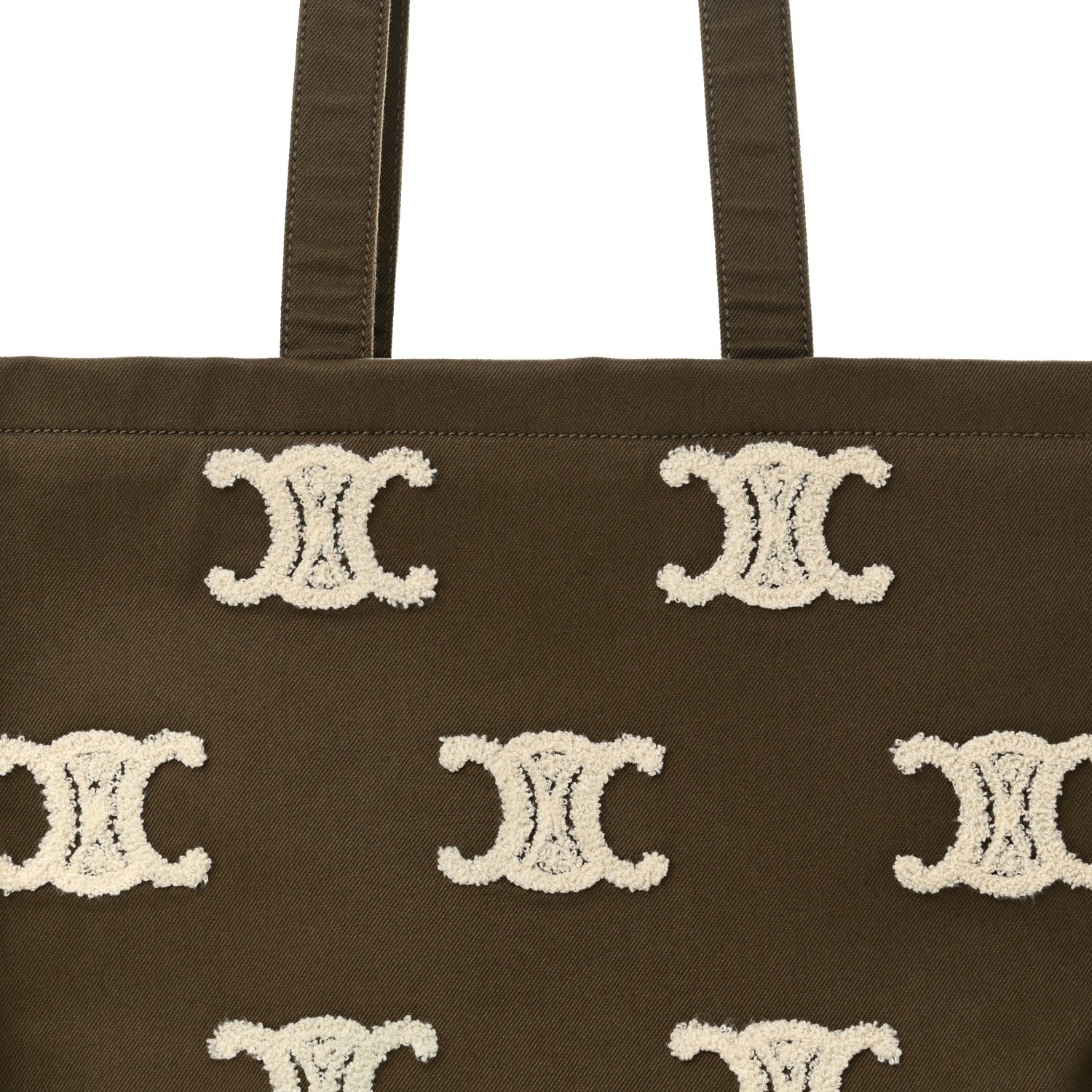 Celine Canvas Calfskin Embroidered Triomphe Large Cabas Thais Khaki Tan 7 of 10