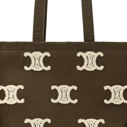 Celine Canvas Calfskin Embroidered Triomphe Large Cabas Thais Khaki Tan 7 of 10