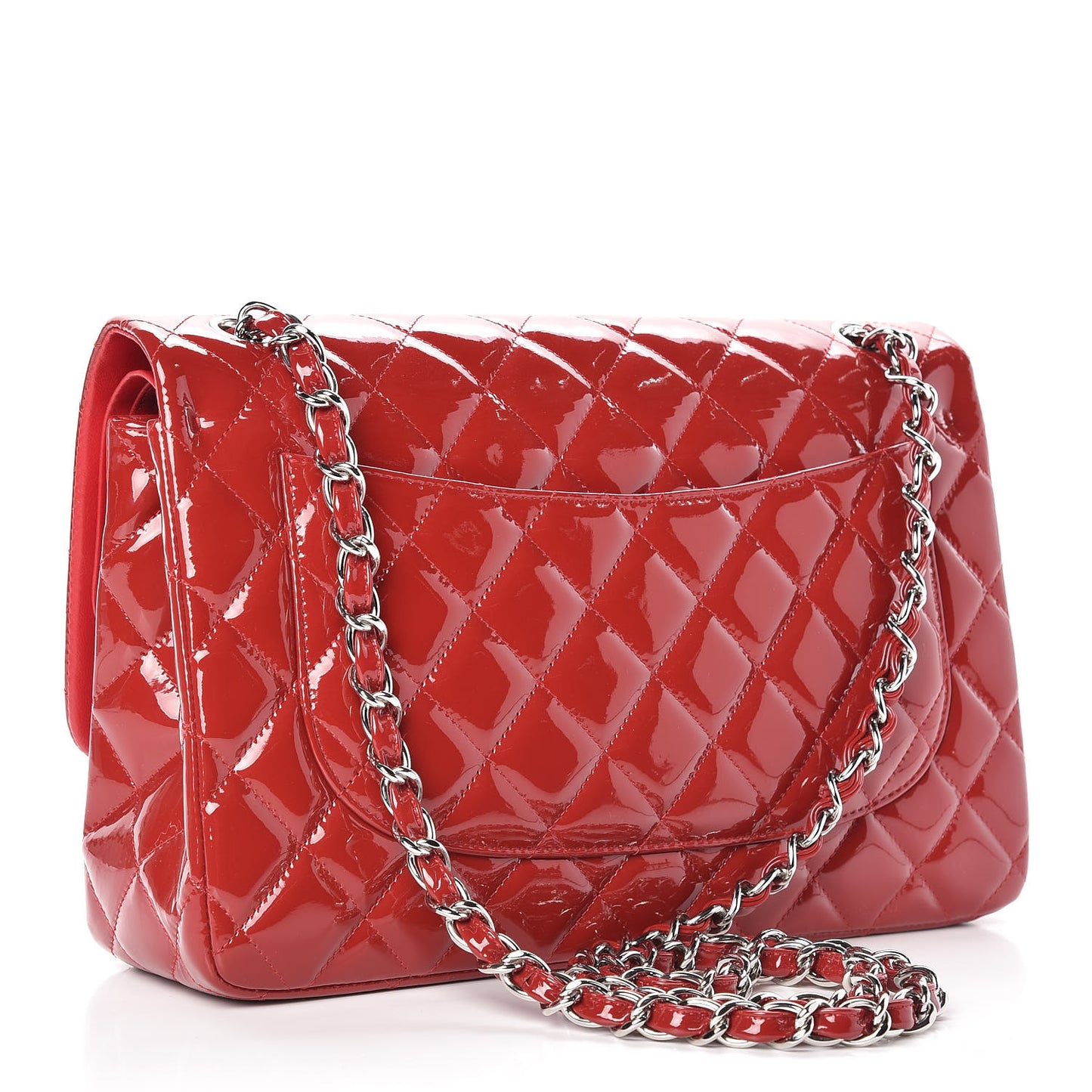 Patent Quilted Jumbo Double Flap Dark Red