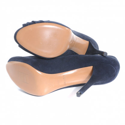 Louis Vuitton Suede Baby Goat Leather Catania Peep Toe Heels 39.5 Navy 5 of 8