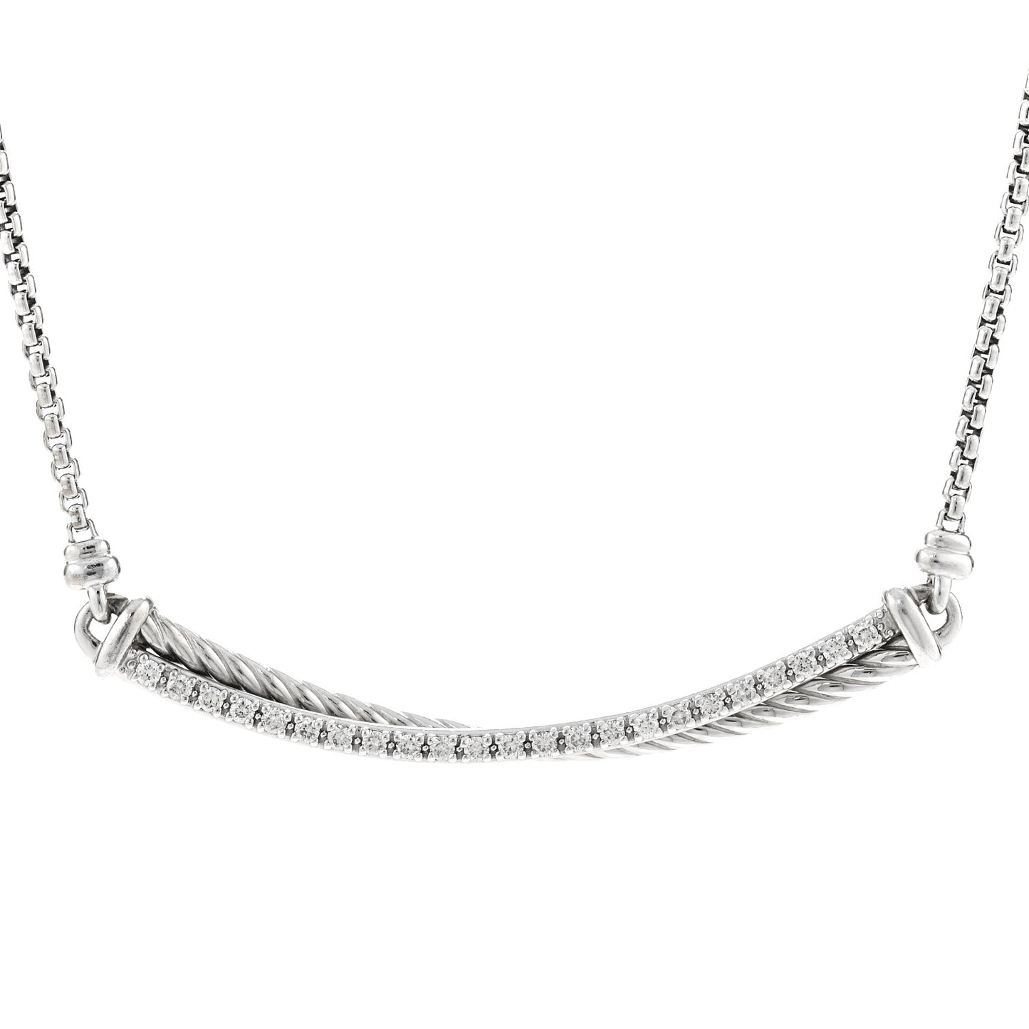 Sterling Silver Diamond Crossover Bar Necklace