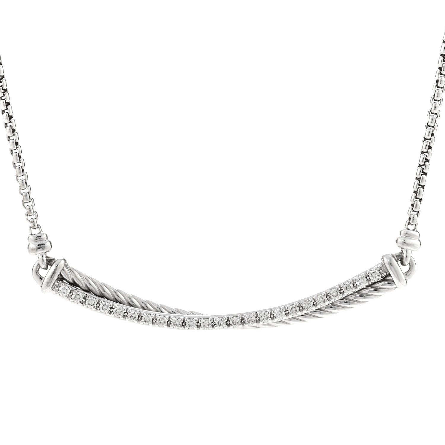 David Yurman Sterling Silver Diamond Crossover Bar Necklace 4 of 6