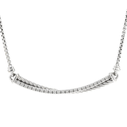 David Yurman Sterling Silver Diamond Crossover Bar Necklace 4 of 6