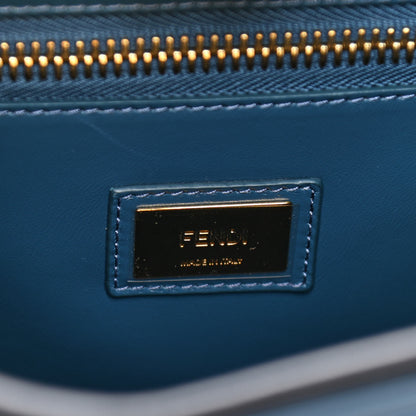 Fendi Vitello Seta Shiny Nappa Medium Peekaboo Iconic Satchel Blue Notte Turchese 6 of 12
