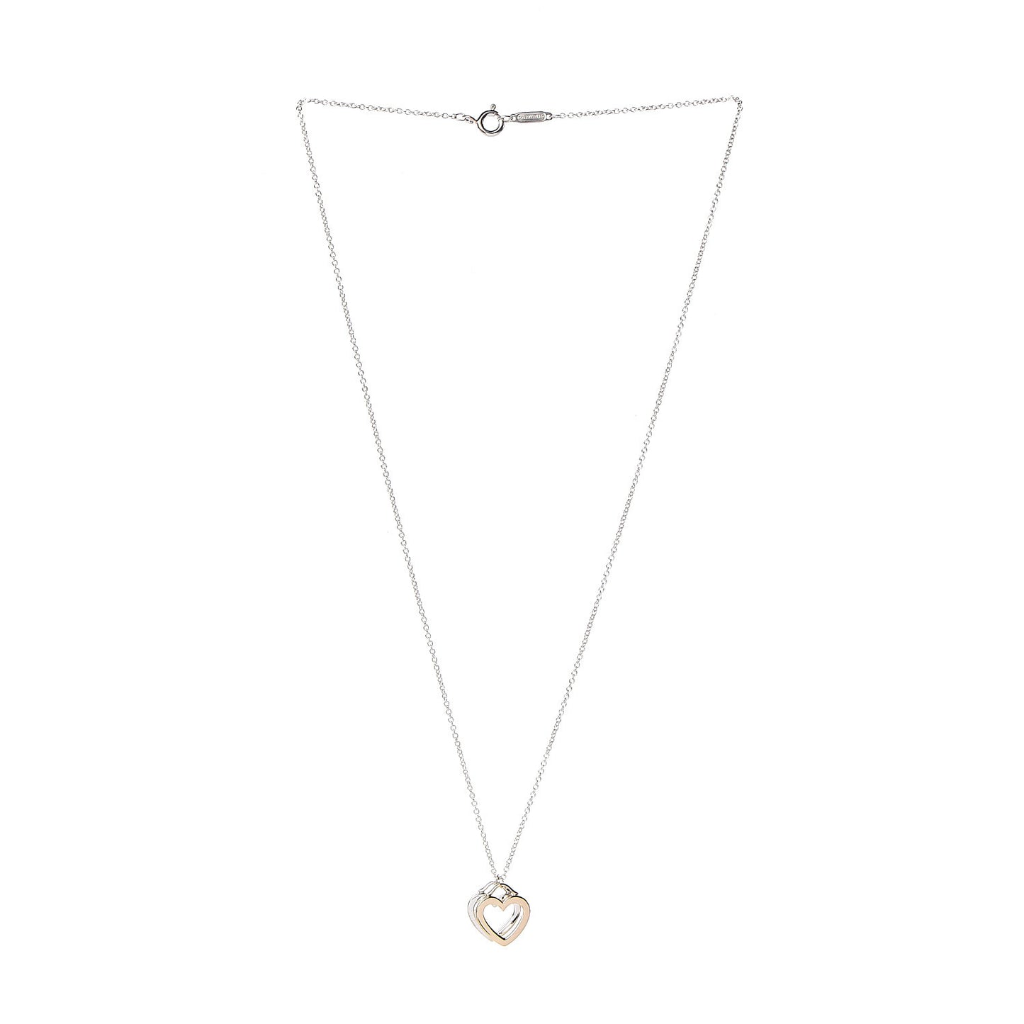 Sterling Silver 18K Yellow Gold Double Heart Pendant Necklace