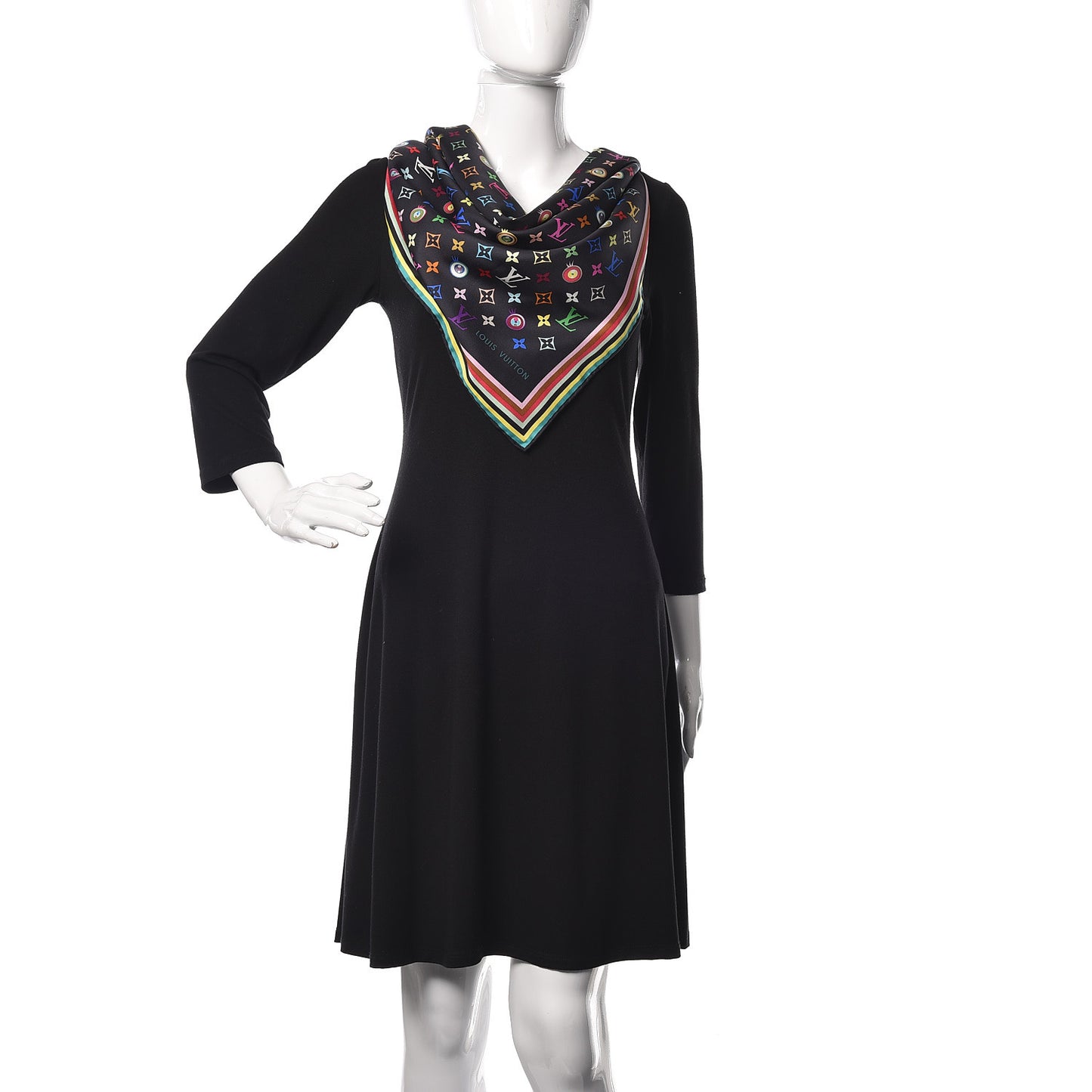 Silk Multicolor Eye Love Scarf Black