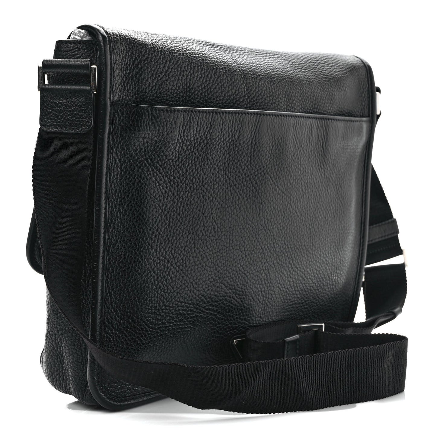 Vitello Daino Flat Flap Messenger Bag Black