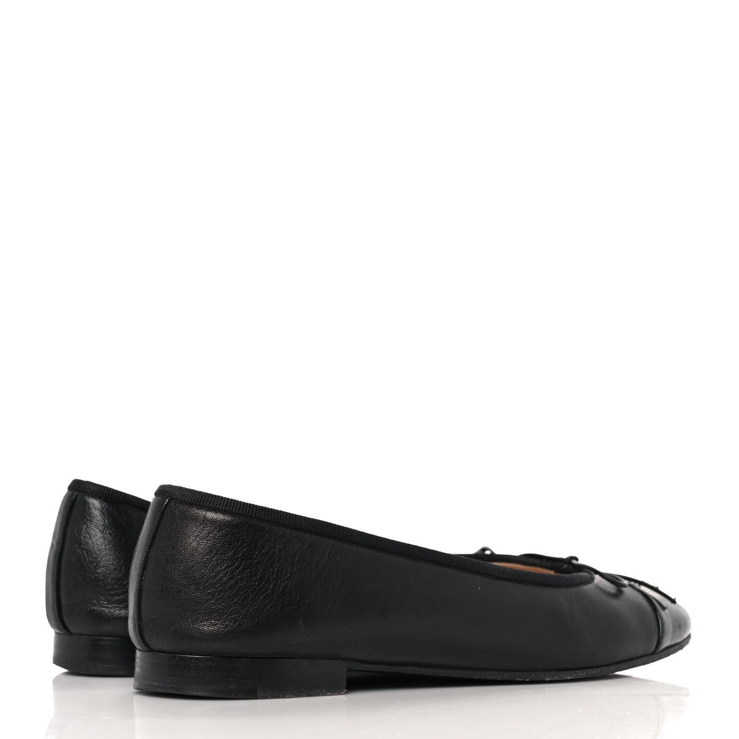 Lambskin Patent Cap Toe Ballerina Flats 37 Black