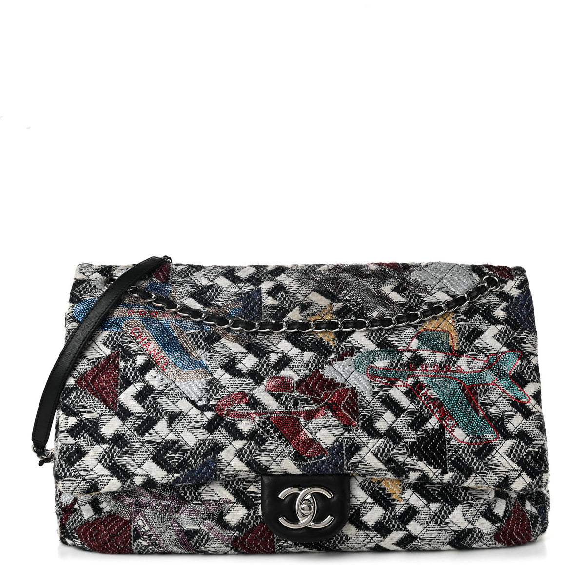 Tweed Strass Quilted XXL Plane Flap Black Multicolor