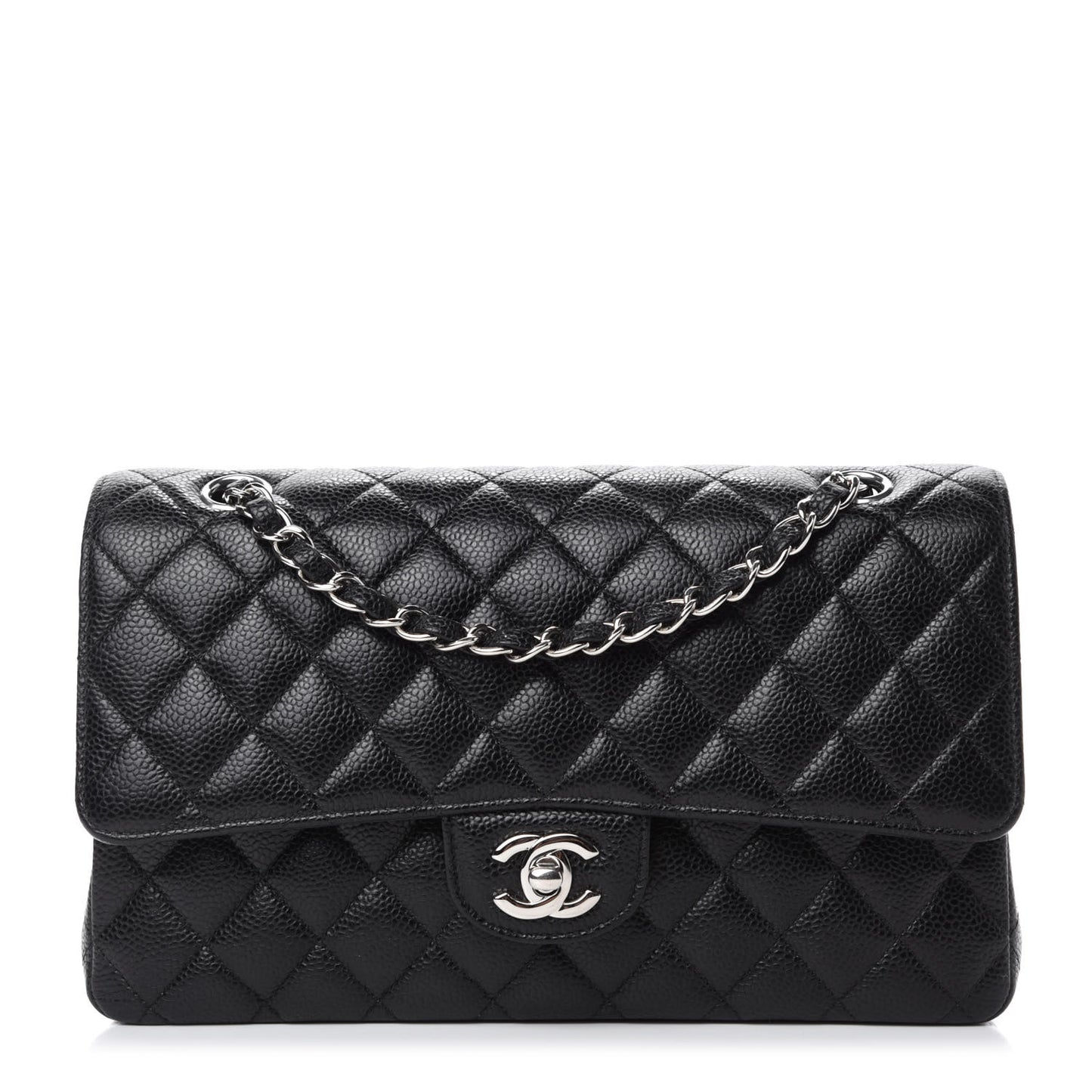 Caviar Quilted Medium Double Flap Black