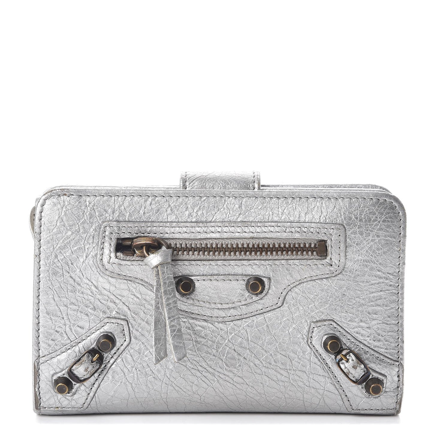 Agneau Classic Hardware Fold Wallet Gris Aluminum
