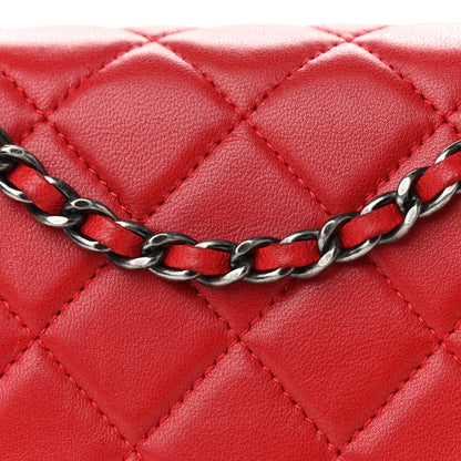 Chanel Lambskin Quilted Boy Wallet On Chain WOC Red 10 of 12