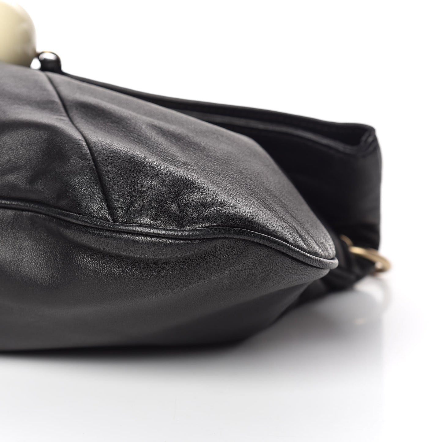 Lambskin Coco Ball Fold Over Bag Black