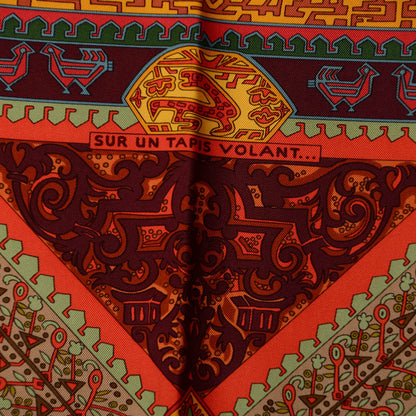 Hermes Silk Sur Un Tapis Volant Scarf 90 Rouille Aubergin Vert 3 of 6