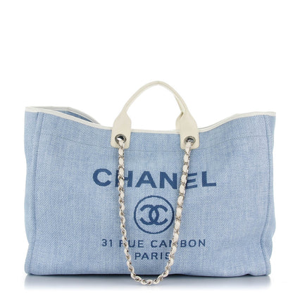 Chanel Woven Straw Extra Large Deauville Tote Blue 1 of 7