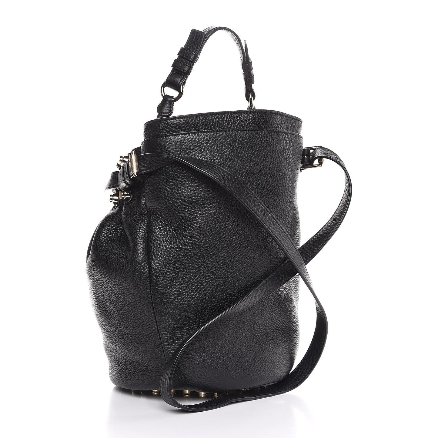 Pebbled Lambskin Diego Bucket Bag Black Antique Brass Hardware