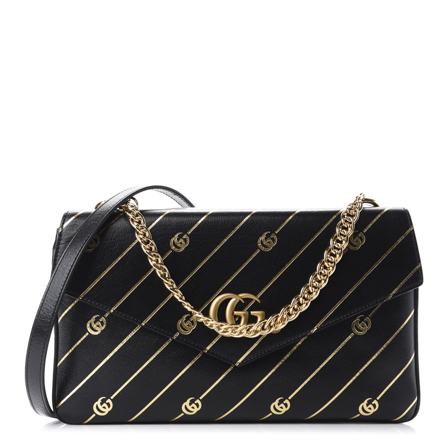 Gucci Calfskin Diagonal GG Medium Thiara Double Envelope Shoulder Bag Black White 1 of 11