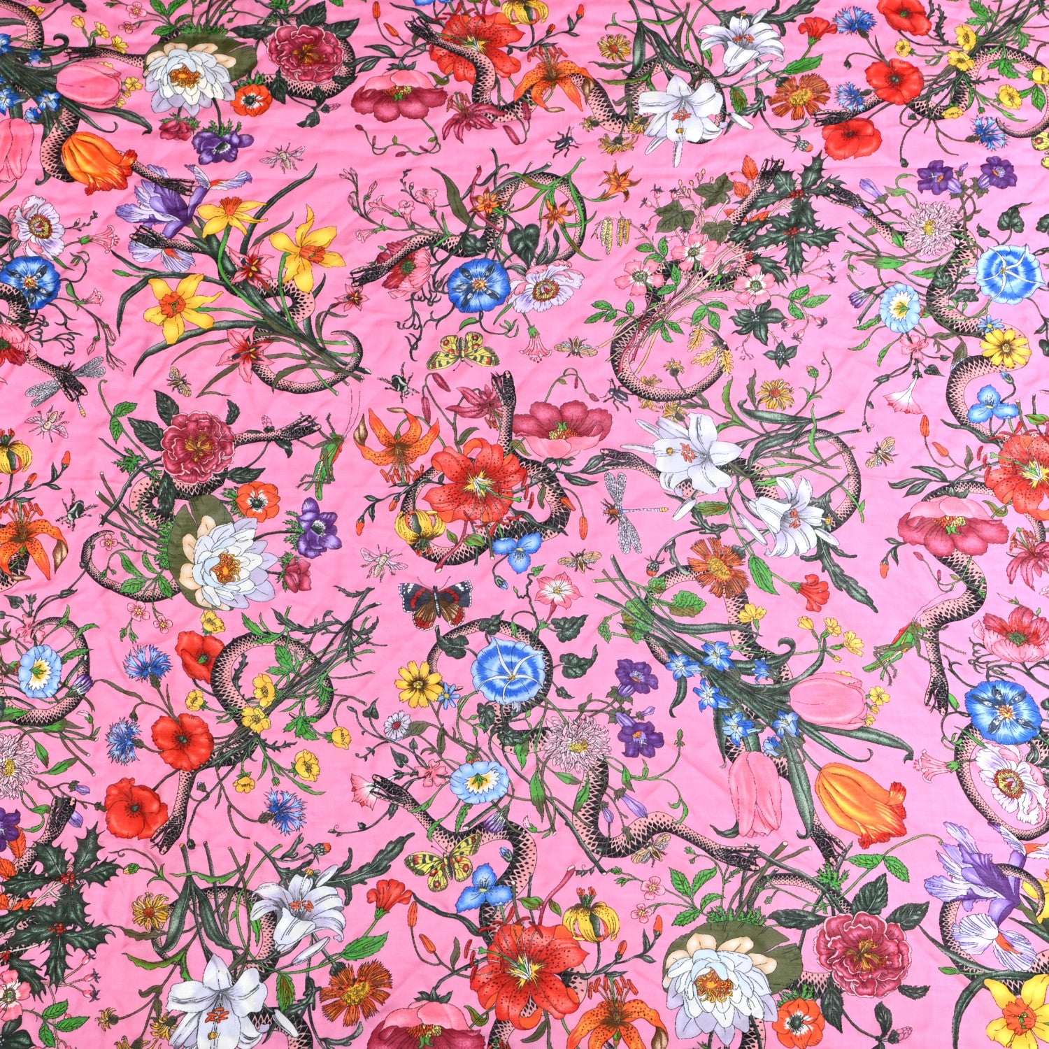 Gucci Wool Silk Flora Snake Print Shawl Scarf Roseate Red 3 of 5