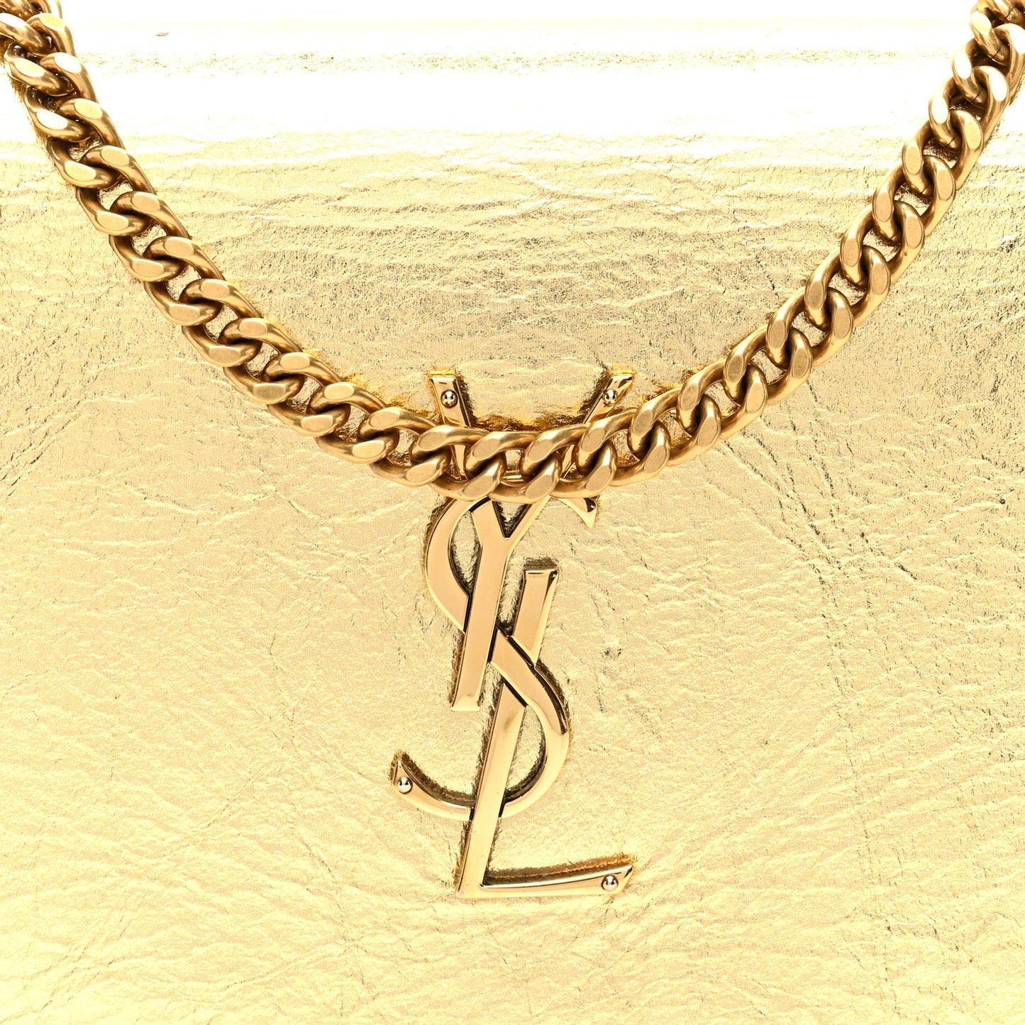 Metallic Calfskin Monogram Chain Wallet Gold