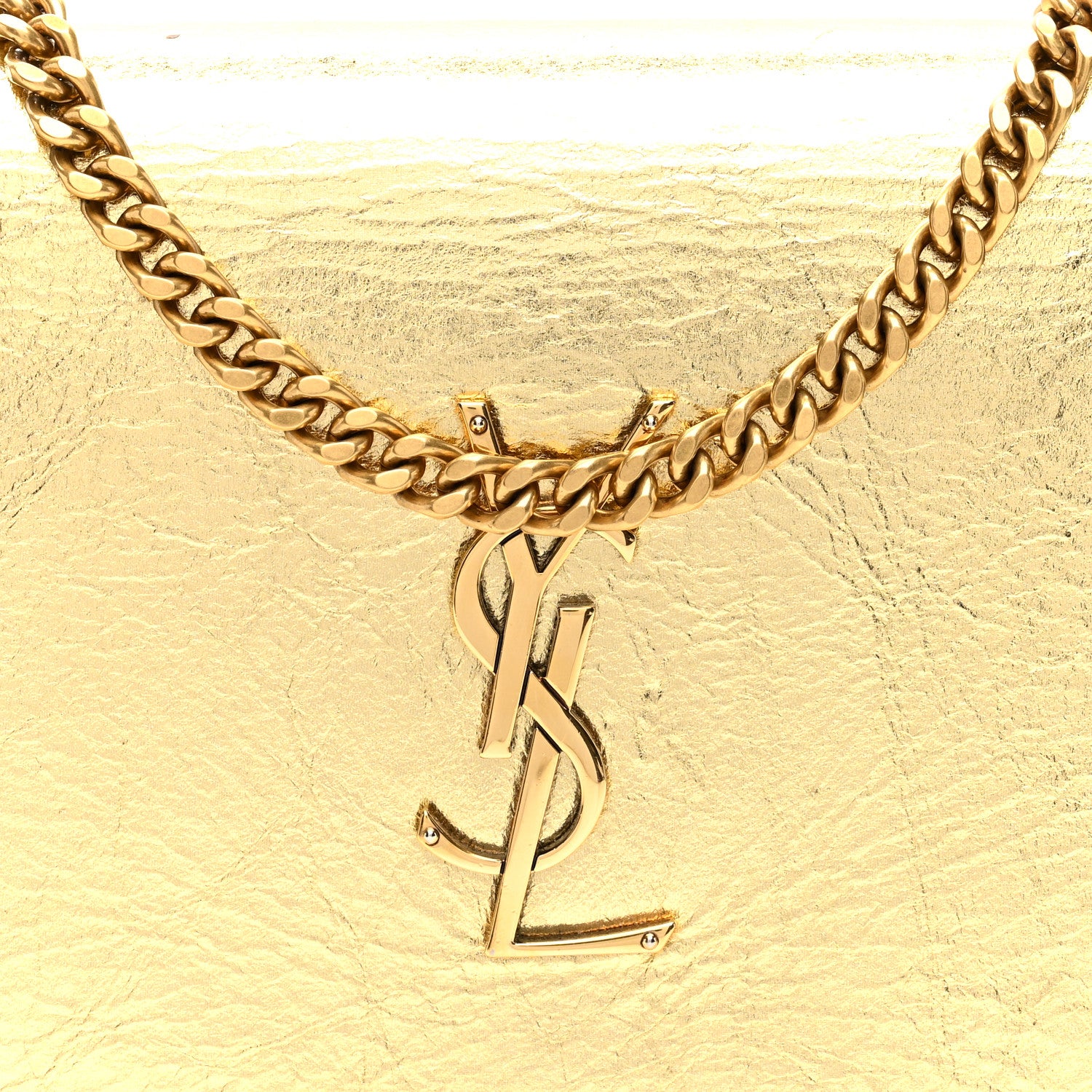 Saint Laurent Metallic Calfskin Monogram Chain Wallet Gold 7 of 9