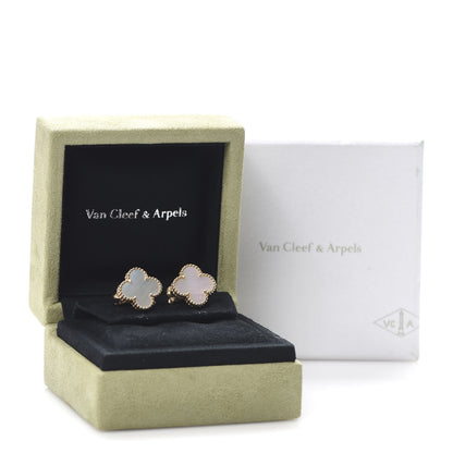 Van Cleef & Arpels 18K Yellow Gold Mother of Pearl Vintage Alhambra Earrings 6 of 6