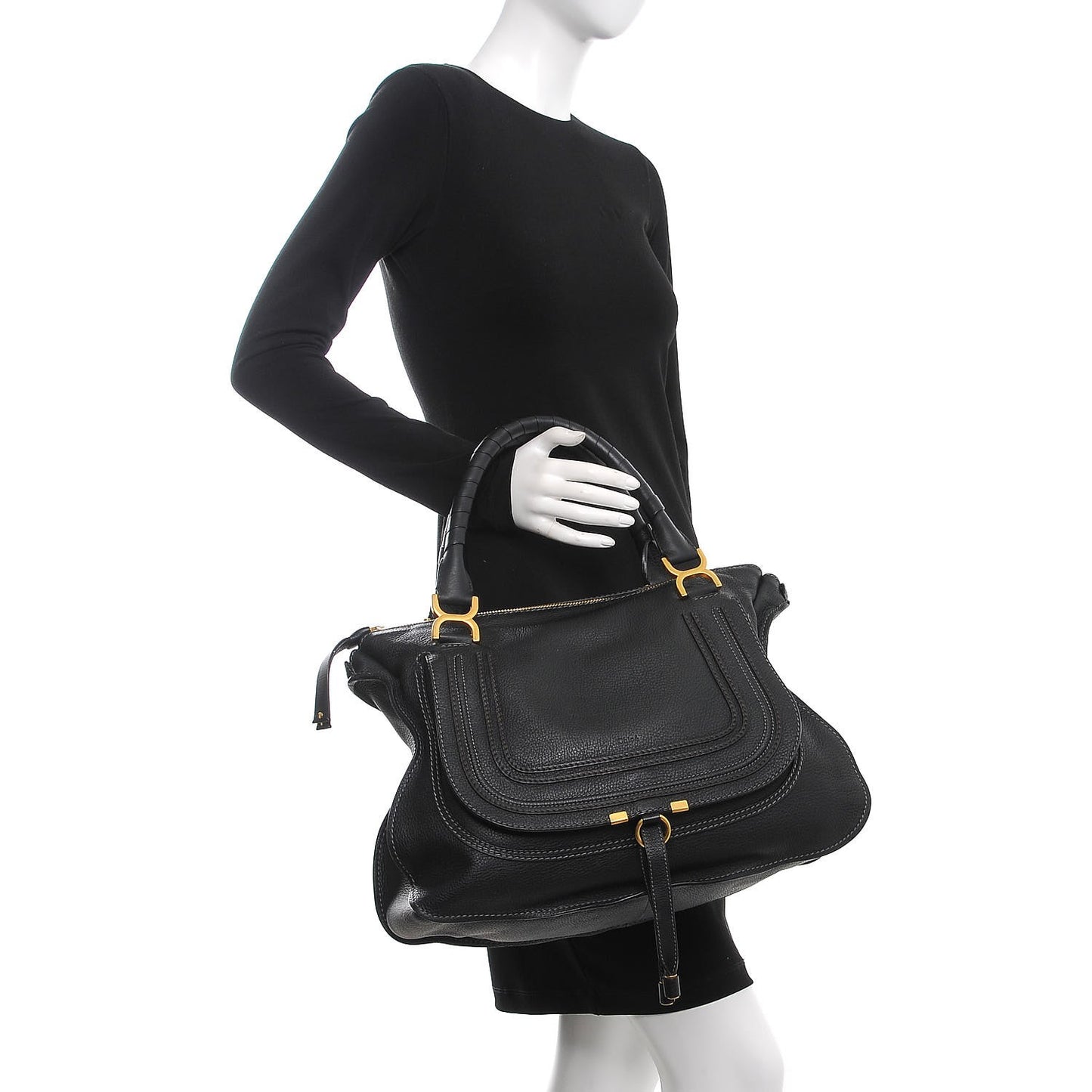 Calfskin Large Marcie Satchel Black