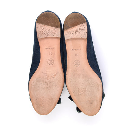 Chanel Denim Camellia Ballerina Flats 37 Navy Blue 7 of 13