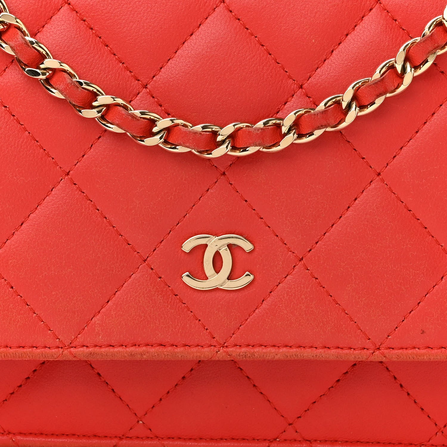 Chanel Lambskin Quilted Wallet On Chain WOC Red 9 of 17