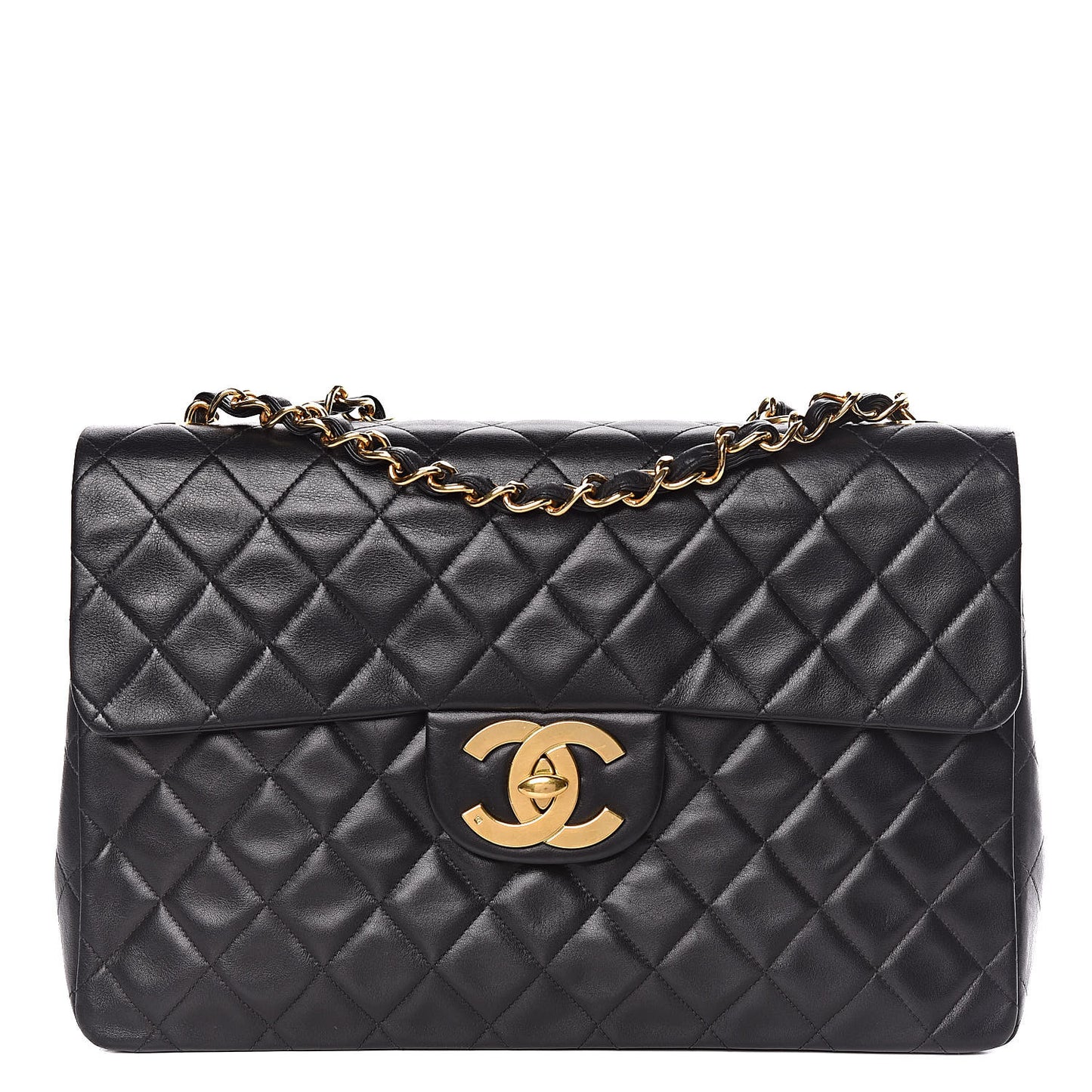 Lambskin Quilted XL Jumbo Single Flap Black