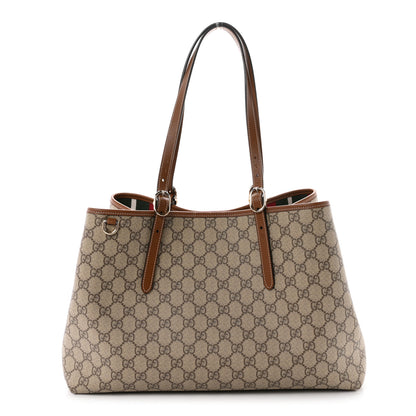 Gucci GG Supreme Monogram Emblem Large Tote Bag Beige Dark Brown 1 of 9