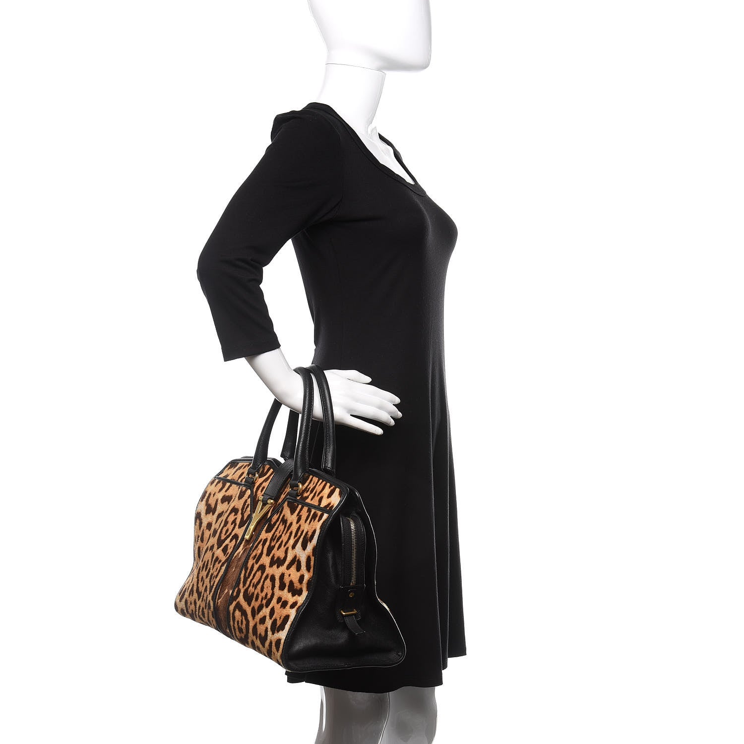 Saint Laurent Pony Hair Calfskin Leopard Print Medium Cabas Chyc Black 2 of 16